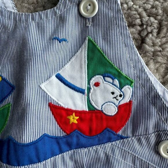 Vintage 90’s Baby Appliqué Sailboat Bears Overalls - Picture 3 of 5